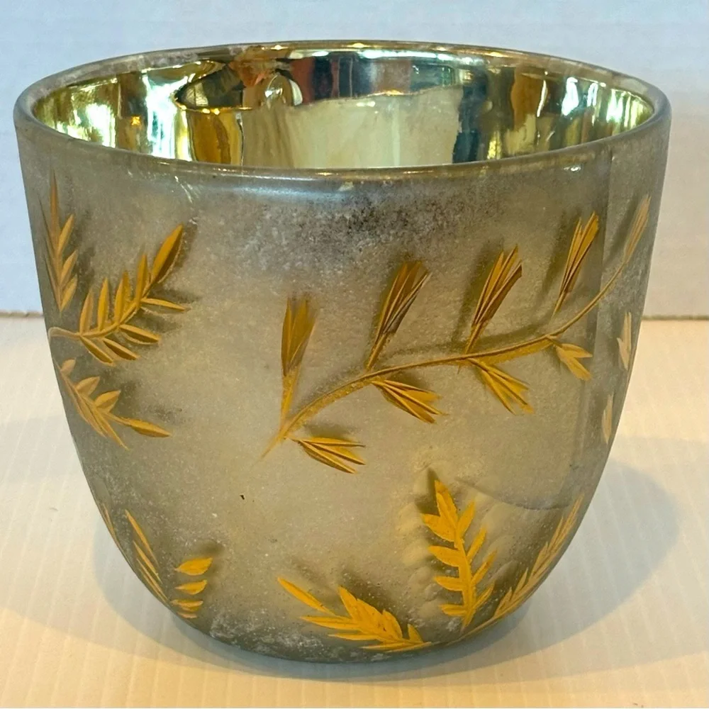 Anthropologie Silver/gold Etched Leaves Autumn Splendor Planter NWT
